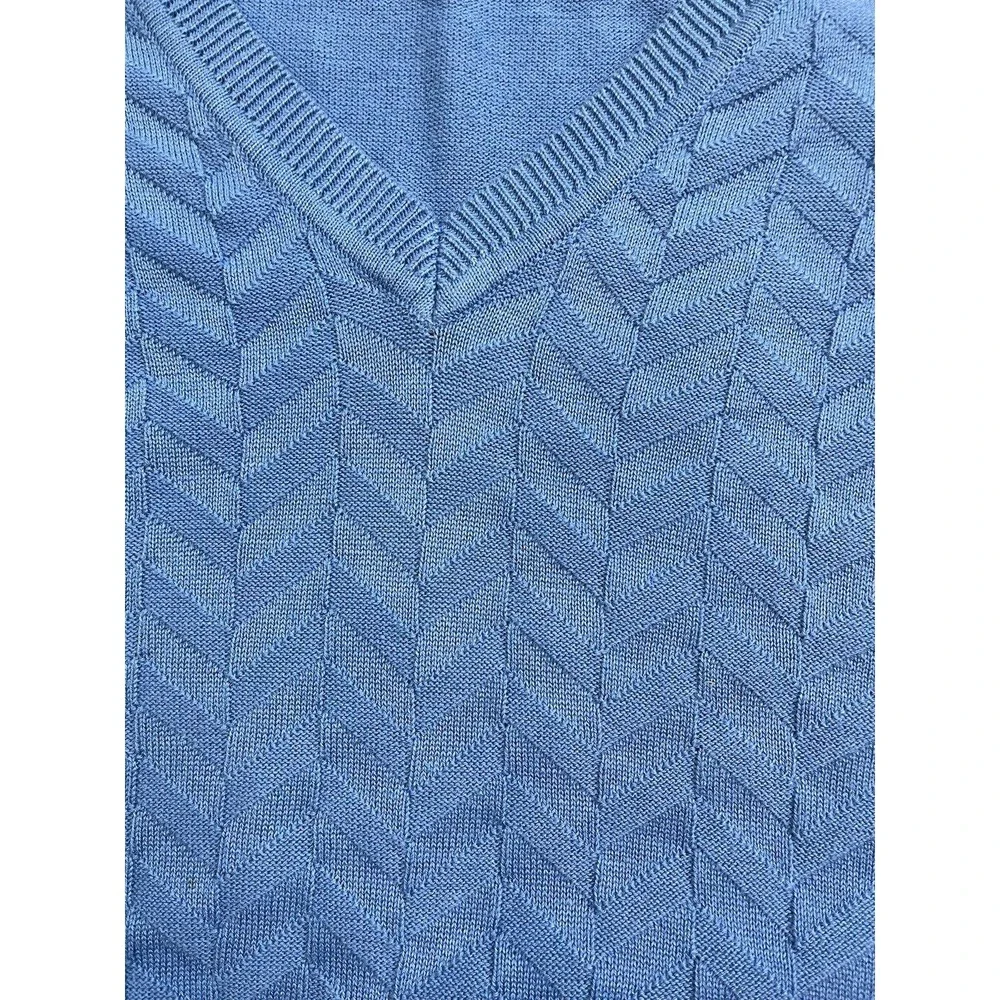 Alan Flusser Sweater Vest Men's 2XL Blue Pull Over V-Neck Knit Golf